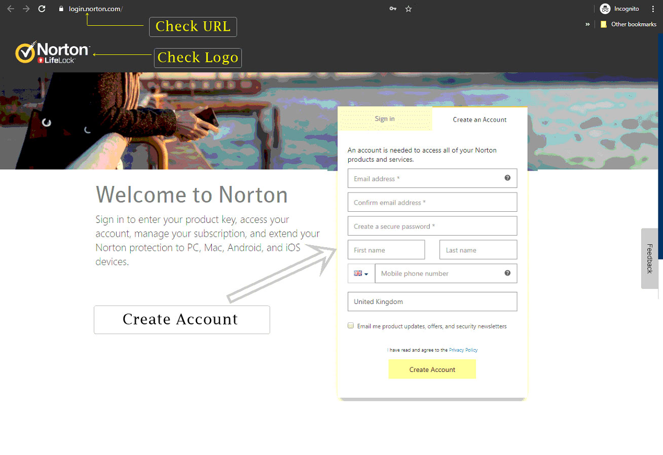 Steps to login Norton