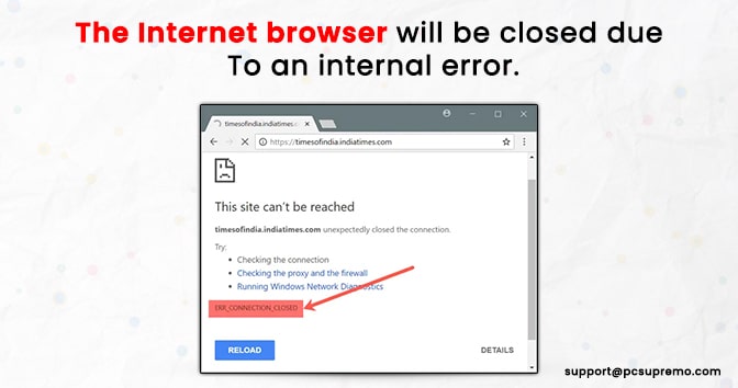 The Internet browser will be closed due to an internal error