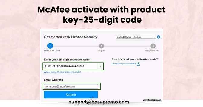 McAfee activate with product key-25-digit code